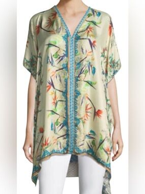 Johnny Was Salinas Poncho Vibrant Floral Tunic Top 100% silk XL